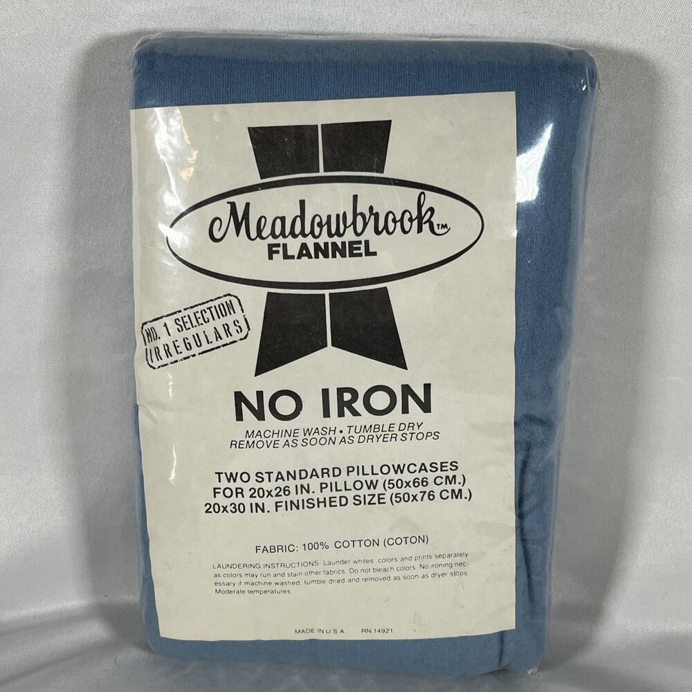 Vintage Meadowbrook Standard Pillowcases Flannel 100% Cotton 20x26" in Blue* USA